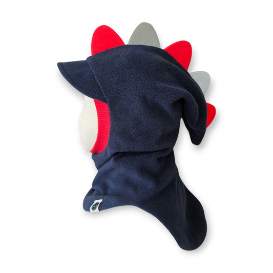 Balaclava Visor Dino Hat - Dark Blue / Red Border/ 2 Reflective Spikes