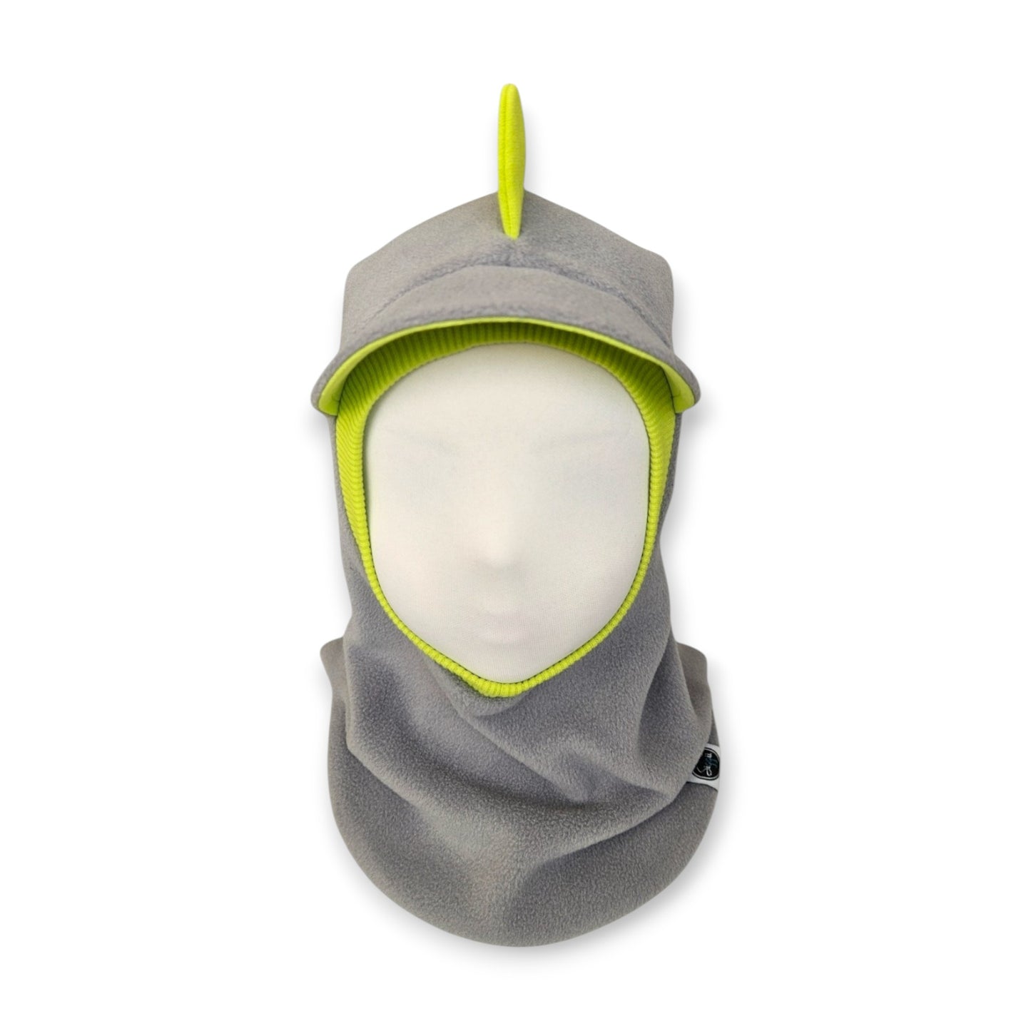 Balaclava Visor Dino Hat - Light Grey / Bright Green Border/ 2 Reflective Spikes
