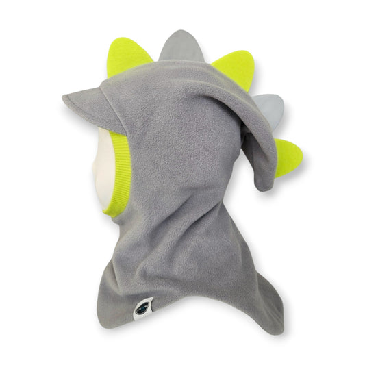 Balaclava Visor Dino Hat - Light Grey / Bright Green Border/ 2 Reflective Spikes