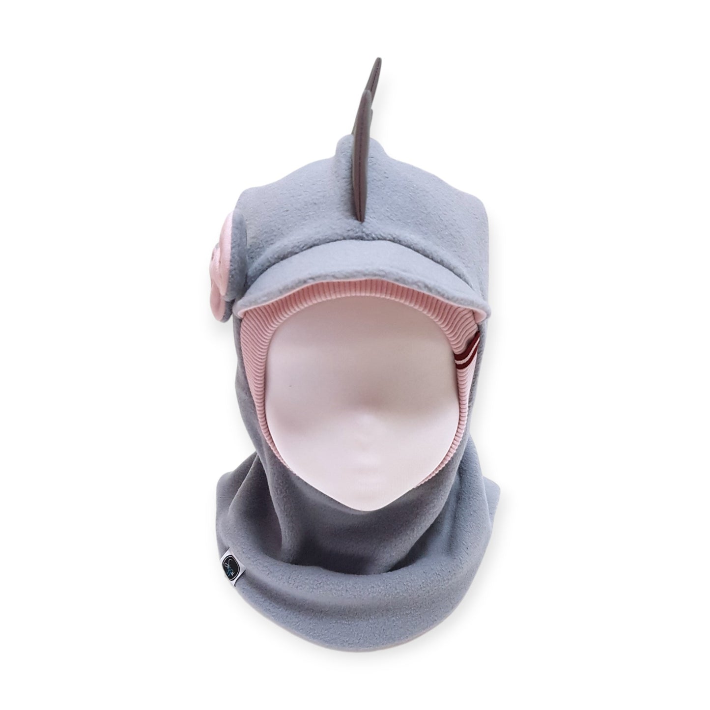 Balaclava Visor Dino Hat - Light Grey / Dusty Pink Border/ Reflective Spikes