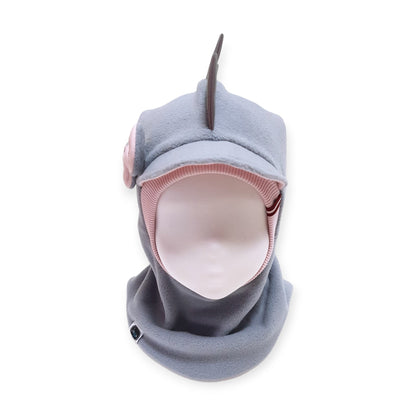 Balaclava Visor Dino Hat - Light Grey / Dusty Pink Border/ Reflective Spikes