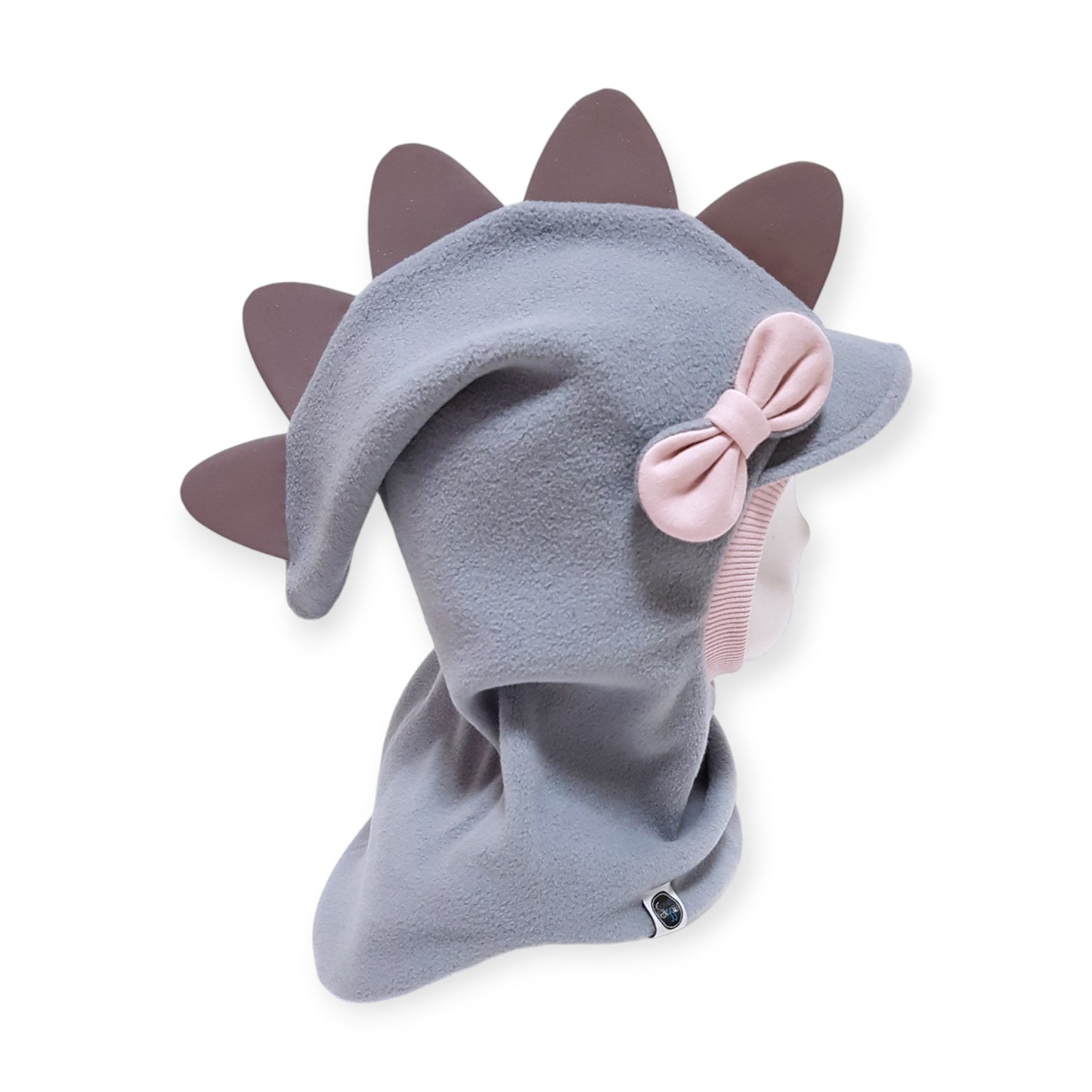 Balaclava Visor Dino Hat - Light Grey / Dusty Pink Border/ Reflective Spikes