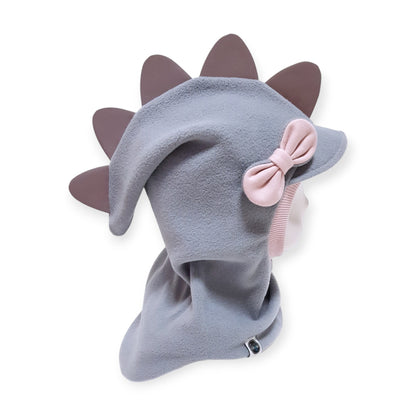 Balaclava Visor Dino Hat - Light Grey / Dusty Pink Border/ Reflective Spikes