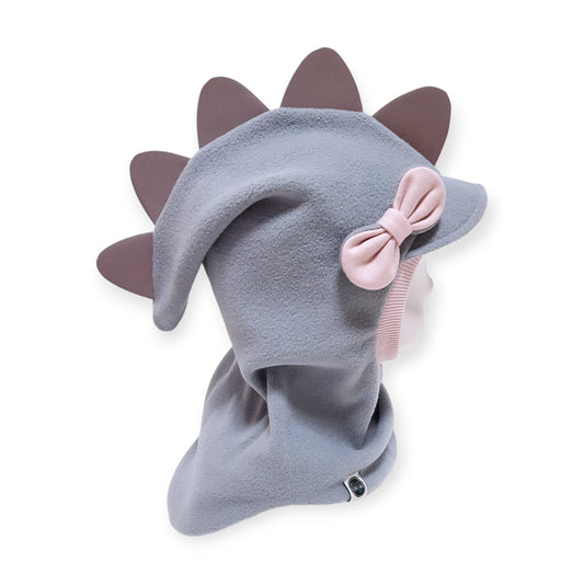 Balaclava Visor Dino Hat - Light Grey / Dusty Pink Border/ Reflective Spikes