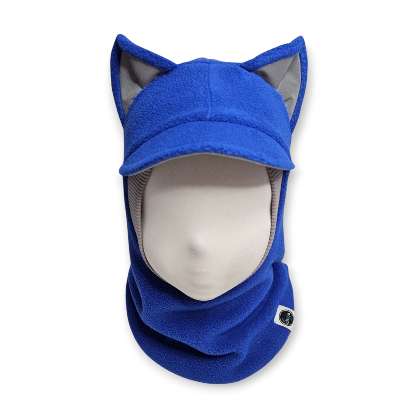 Winter Visor Hat Cat Balaclava - Saphire / Light Grey / Reflective Ears