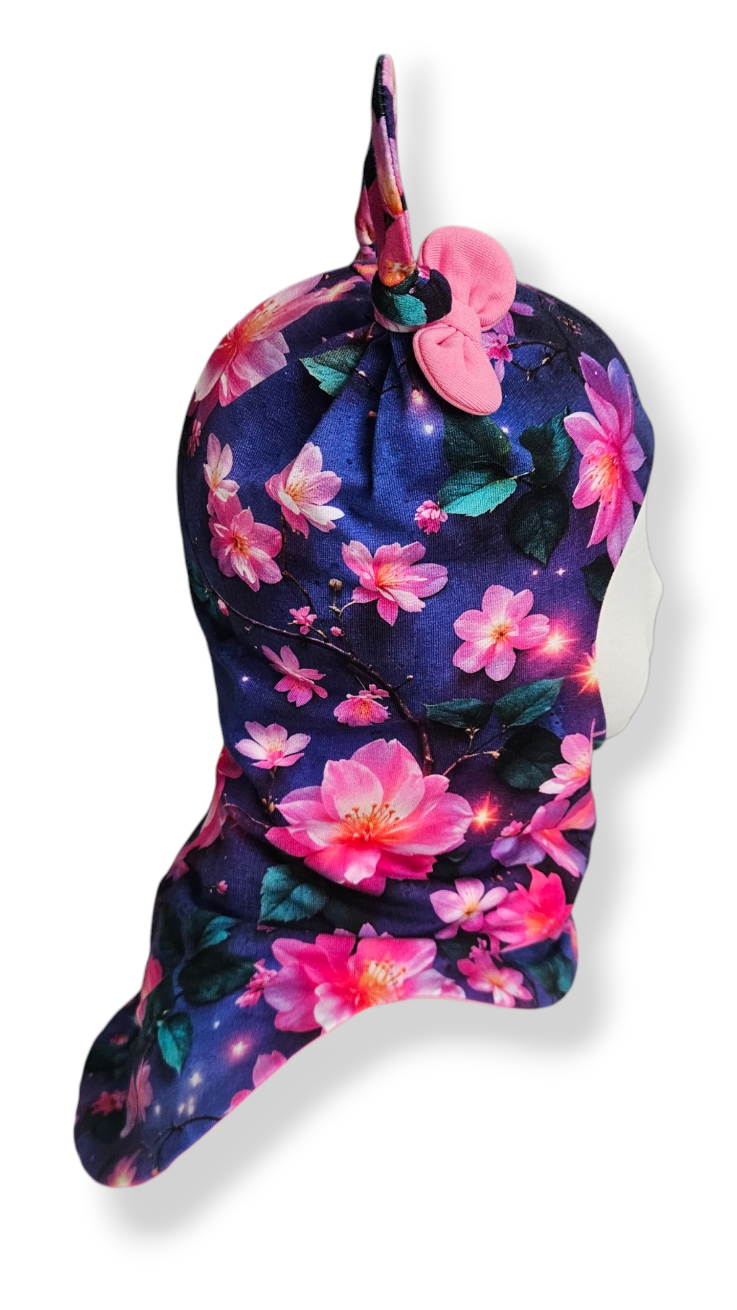 Balaclava Knotted Hat - Purple Flowers