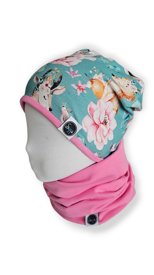Reversible Hat & Tube Scarf Set - Cute Animals