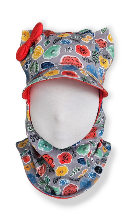 Balaclava Corner Visor Hat - Red Flowers