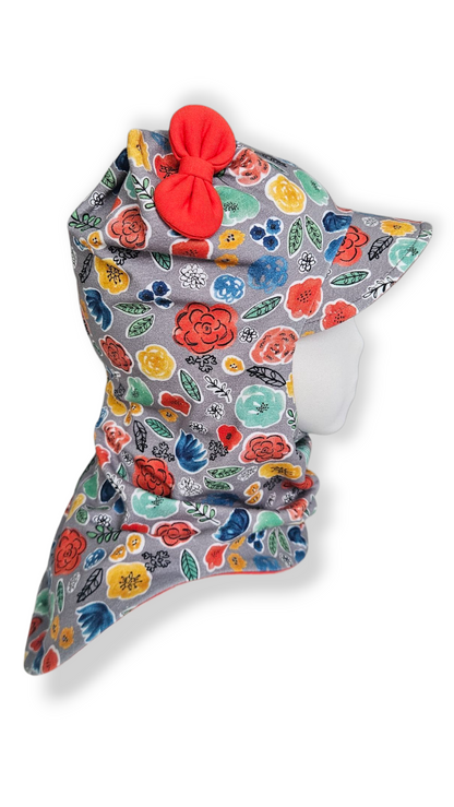 Balaclava Corner Visor Hat - Red Flowers