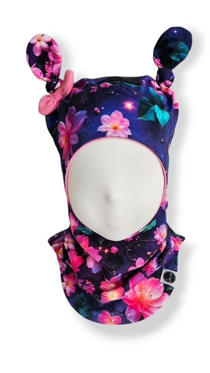 Balaclava Knotted Hat - Purple Flowers