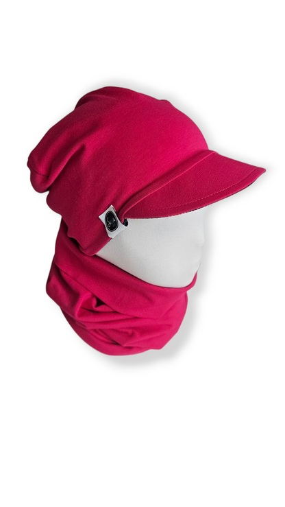 Reversible Visor Hat & Tube Scarf Set - Berries