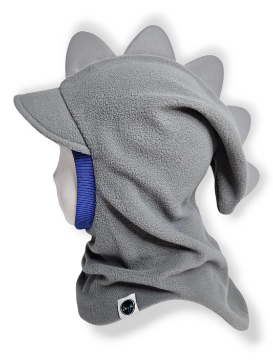 Balaclava Dino Visor Hat - Light Gray / Saphire / Reflective Spikes