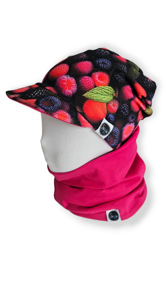 Reversible Visor Hat & Tube Scarf Set - Berries