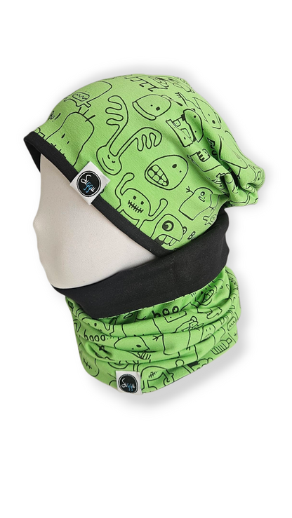 Reversible Hat & Tube Scarf Set - Faces