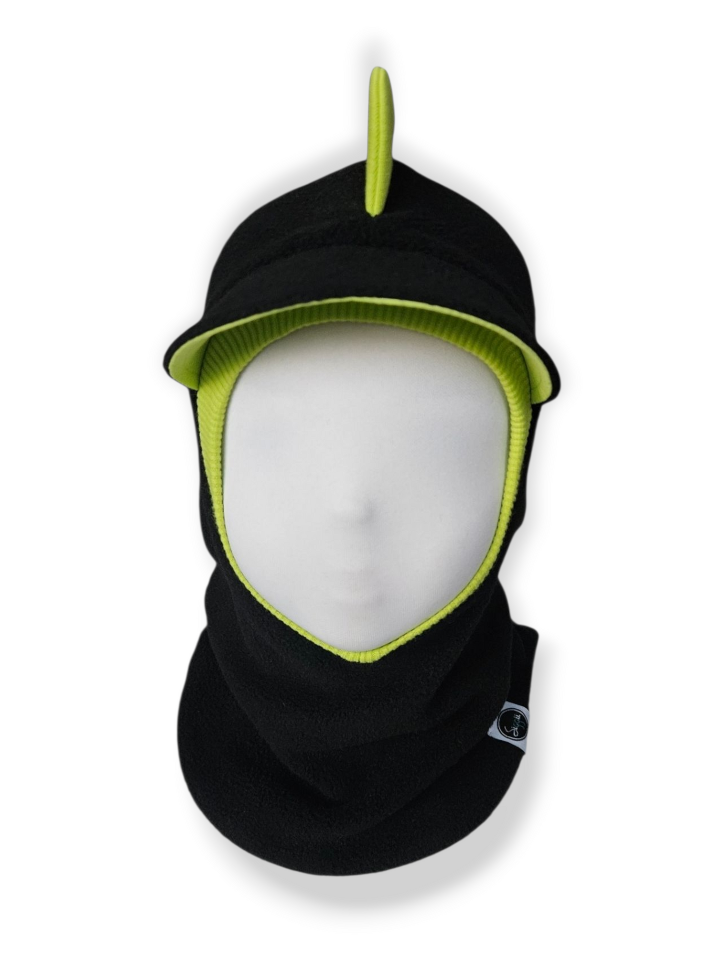 Balaclava Dino Visor Hat - Black / Bright Green / Reflective Spikes
