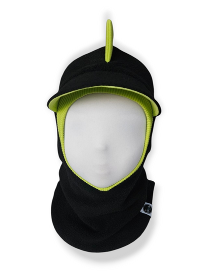 Balaclava Dino Visor Hat - Black / Bright Green / Reflective Spikes
