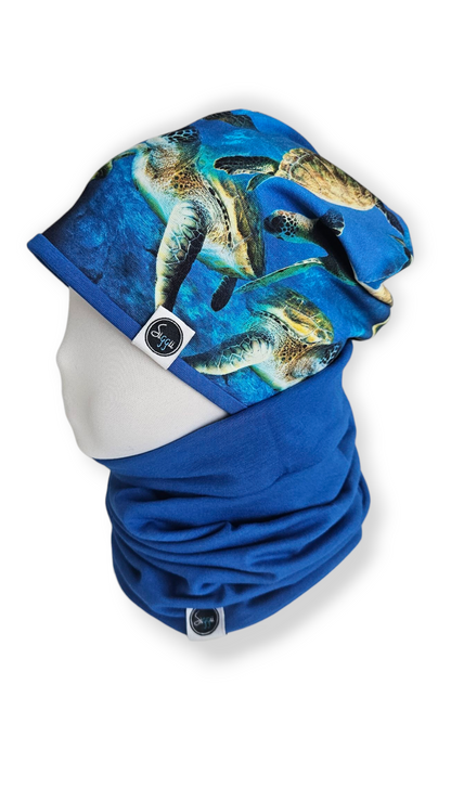 Reversible Hat & Tube Scarf Set - Turtles