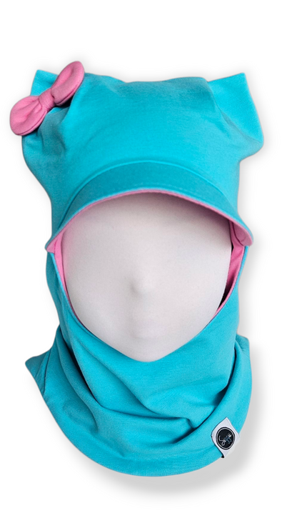 Balaclava Corner Visor Hat - Bright Blue/Roses Pink