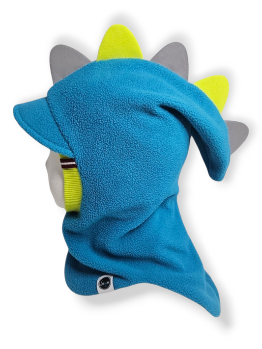 Balaclava Dino Visor Hat - Blue-green / Bright Green / Reflective Spikes