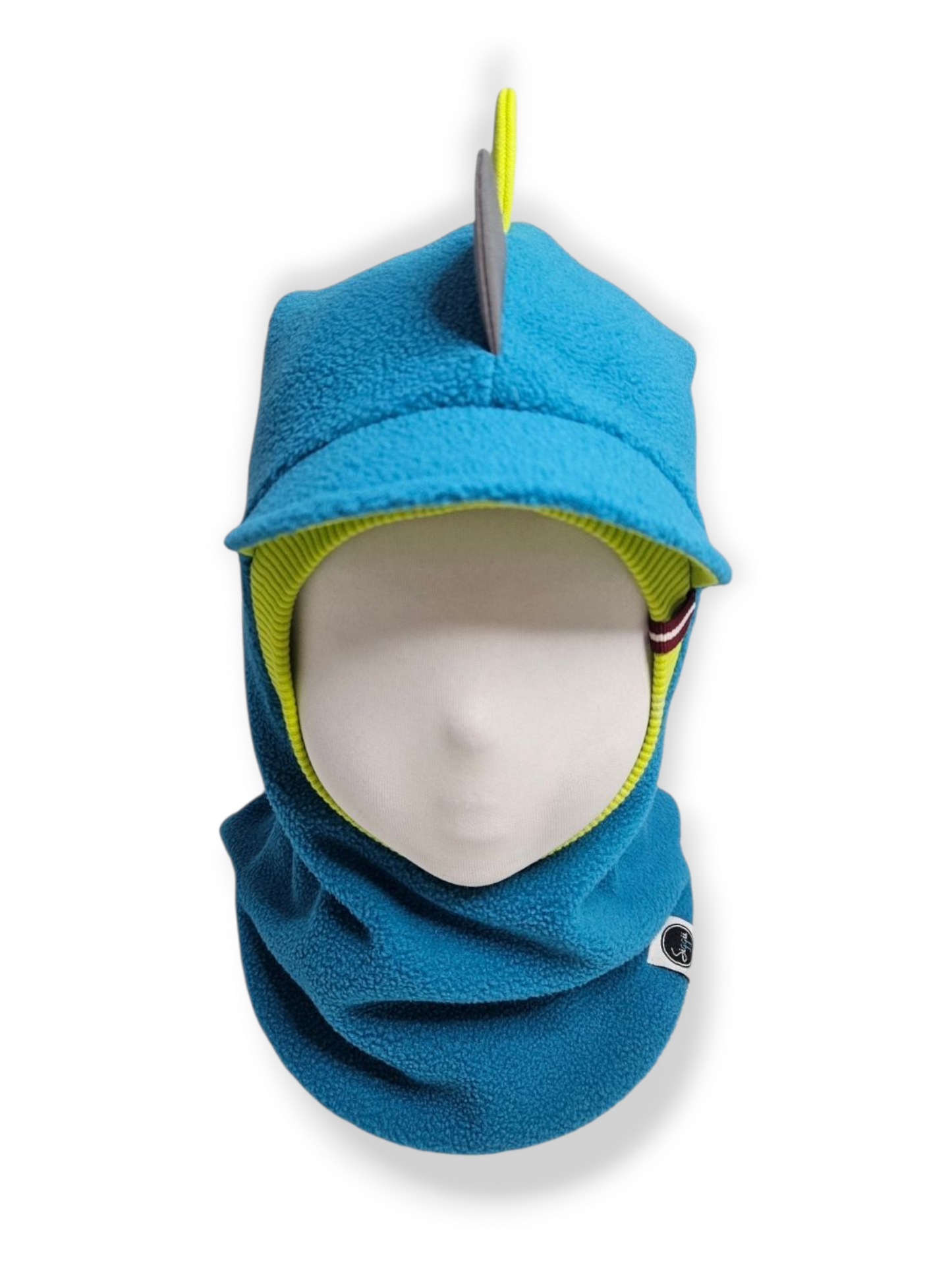 Balaclava Dino Visor Hat - Blue-green / Bright Green / Reflective Spikes